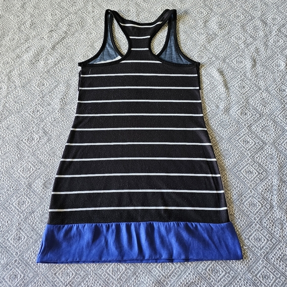 Express Flowery Silver Mini Dress w/ Blue Trim, Rhinestone Detailing and Stripes - Picture 6 of 16